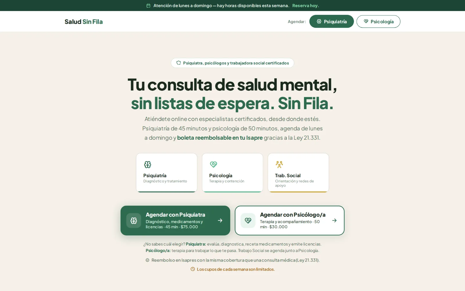 Salud Sin Fila: Telemedicina en salud mental: agenda online de psiquiatría y psicología.